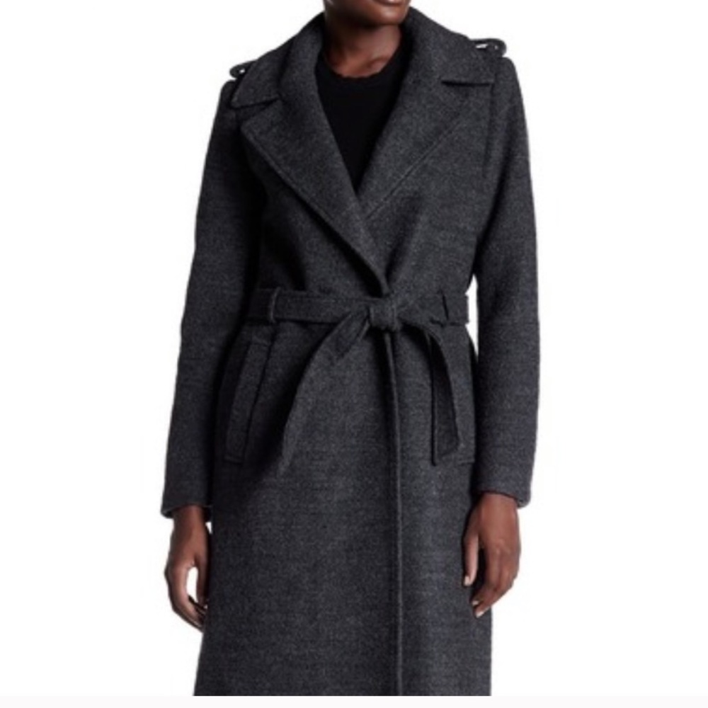 SOIA & KYO WOOL CHARCOAL TRENCH COAT
